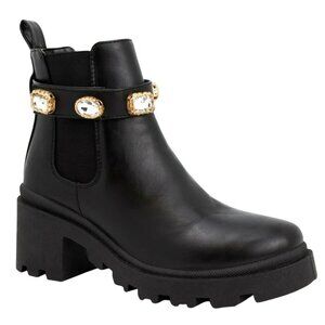 Sugar Favorite Rhinestone Embellished Black Faux Leather Chelsea Boots Size 8M